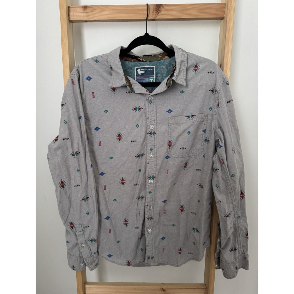 Modern Amusement Shirt Men's Medium Grey Aztec Long Slv Button Down Casual - Picture 1 of 3
